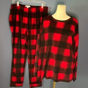 Sonoma XXL ladies plush buffalo plaid red/black pajama set -Pants and top soft!